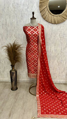 Dola Silk Unstitched Suit Set With Dola Silk Dupatta