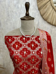 Dola Silk Unstitched Suit Set With Dola Silk Dupatta