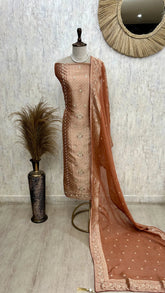 Brocade Silk Unstitched Suit Set Featuring Organza Dupatta