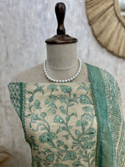 Tissue Linen Unstitched Suit Set With Tissue Linen Dupatta