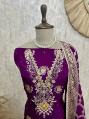 Dola Silk Unstitched Suit Set With Dola Silk Dupatta