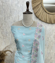 Organza Unstitched Suit Set With Thread Work Flamingo Motif