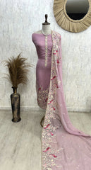 Chiffon Organza Unstitched Suit Set With Chiffon Organza Dupatta