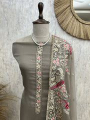 Chiffon Organza Unstitched Suit Set With Chiffon Organza Dupatta