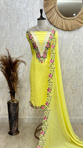 Thread Embroidered Mulmul Unstitched Suit Set