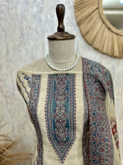 Linen Unstitched Suit Set With Linen Dupatta