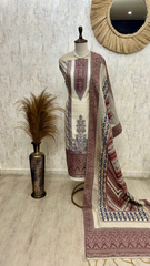 Linen Unstitched Suit Set With Linen Dupatta