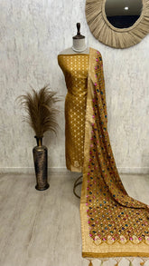 Banarasi Silk Unstitched Suit Set Featuring Patola Dupatta