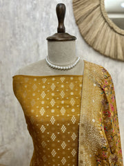 Banarasi Silk Unstitched Suit Set featuring Kani Dupatta
