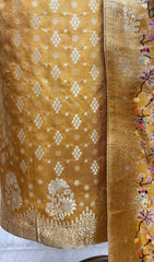 Banarasi Silk Unstitched Suit Set featuring Kani Dupatta