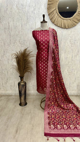 Banarasi Silk Unstitched Suit Set Featuring Banarasi Silk Dupatta
