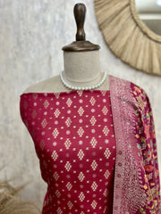 Banarasi Silk Unstitched Suit Set Featuring Banarasi Silk Dupatta