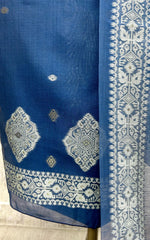 Indigo Jamdani Unstitched Suit Set With Jamdani Dupatta