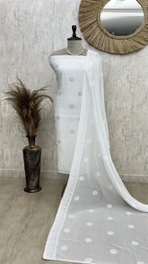 Dyeable Chikankari Georgette Unstitched Suit Set