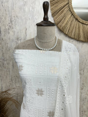 Dyeable Chikankari Georgette Unstitched Suit Set