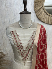 Zardozi Work Tissue Silk Unstitched Suit Set