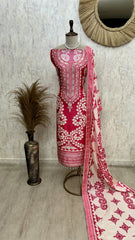 Russian Crepe Unstitched Suit Set With Russian Crepe Dupatta