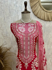 Russian Crepe Unstitched Suit Set With Russian Crepe Dupatta