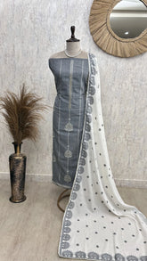 Premium Weaving Work Cotton Unstitched Suit Set