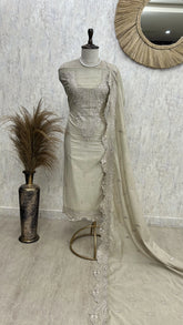 Thread & Pearl Work Mul Chanderi Unstitched Suit Set