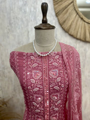 Georgette Unstitched Suit Set Featuring Chiffon Dupatta