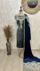 Crush Velvet Unstitched Suit Set Featuring Crush velvet Dupatta