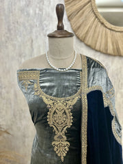 Crush Velvet Unstitched Suit Set Featuring Crush velvet Dupatta