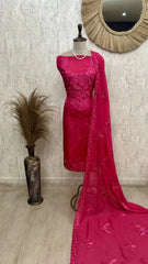 Satin Unstitched Suit Set Featuring Organza Dupatta