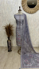 Tissue Linen Unstitched Suit Set With Tissue Linen Dupatta