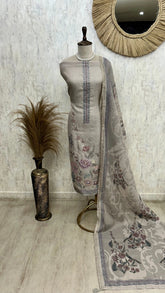 Tissue Linen Unstitched Suit Set With Tissue Linen Dupatta