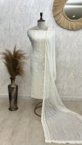 Chikankari & Pearl Work Georgette Unstitched Suit Set