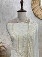 Chikankari & Pearl Work Georgette Unstitched Suit Set