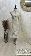 Flamingo Jamdani Linen Unstitched Suit Set