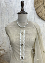 Flamingo Jamdani Linen Unstitched Suit Set