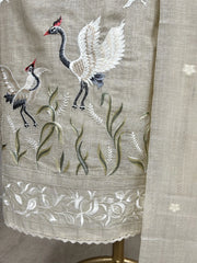 Flamingo Jamdani Linen Unstitched Suit Set