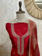 Dola Silk Unstitched Suit Set Featuring Dola Silk Dupatta