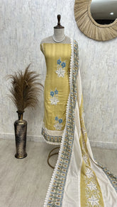 Applique Work Cotton Unstitched Suit Set