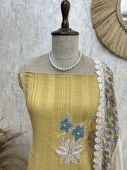 Applique Work Cotton Unstitched Suit Set