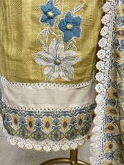 Applique Work Cotton Unstitched Suit Set