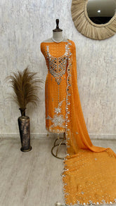 Organza Unstitched Suit Set With Organza Dupatta Featuring Mirror Work