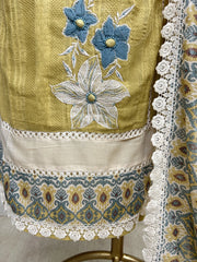 Applique Work Cotton Unstitched Suit Set