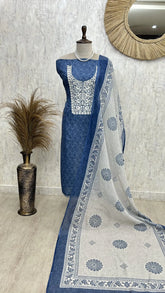 Thread Work On Neckline Maheshwari Unstitched Suit Set