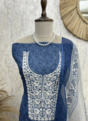 Thread Work On Neckline Maheshwari Unstitched Suit Set