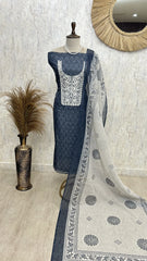 Thread Work On Neckline Maheshwari Unstitched Suit Set