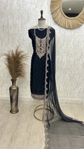 Thread & Pearl Work Chinon Unstitched Suit Set