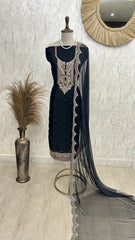 Thread & Pearl Work Chinon Unstitched Suit Set