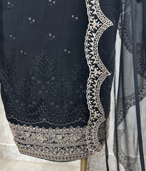 Thread & Pearl Work Chinon Unstitched Suit Set