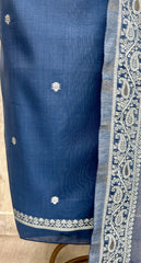 Indigo Jamdani Unstitched Suit Set Featuring Zari Work On Neckline