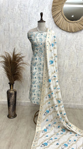 Pearl Work Neckline Maheshwari Unstitched Suit Set