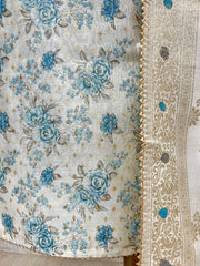 Pearl Work Neckline Maheshwari Unstitched Suit Set